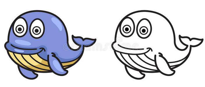 彩色和黑白鲸的着色书照片