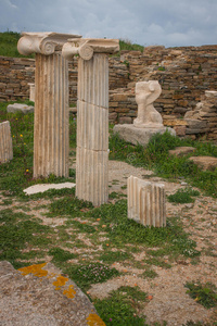 古希腊遗址在考古岛屿德洛斯