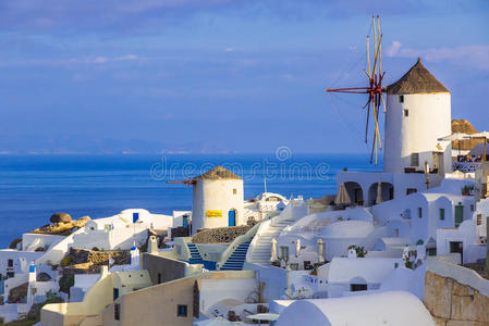 旅行 美丽的 建筑 夏天 建筑学 风景 风车 欧洲 爱琴海