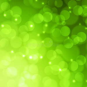 绿色Bokeh抽象光背景。 矢量