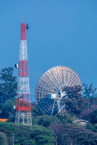 地面站的大卫星天线和天线塔