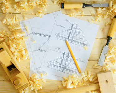 木匠 改进 工具 建筑师 蓝图 木材 绘画 文件 凿子 木槌