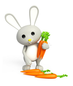 带胡萝卜的3D兔子