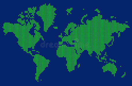 带绿色点的世界抽象地图