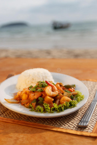章鱼 生菜 海滩 烹饪 午餐 对虾 胡椒粉 美食家 油炸
