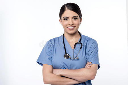 折叠 护士 制服 女人 听诊器 微笑 拉丁语 摆姿势 职业