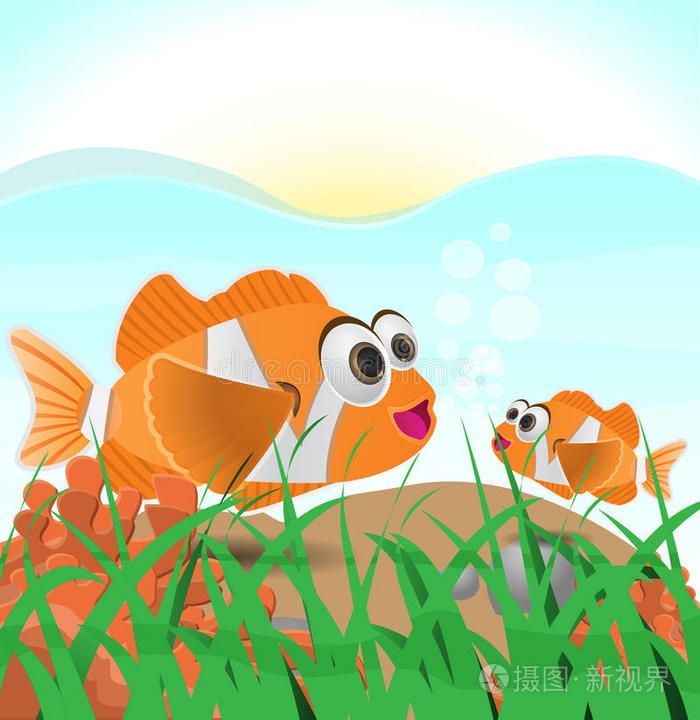 海马和贝壳鱼带鱼的海图海洋动物银莲花鱼红鱼两条金鱼小鱼无缝图案