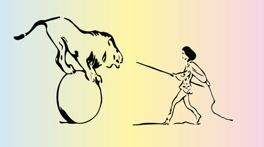 一位女子驯兽师,野生动物马戏团艺术家的素描照片