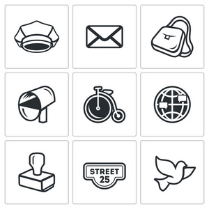 地址图向量组的邮局图标.