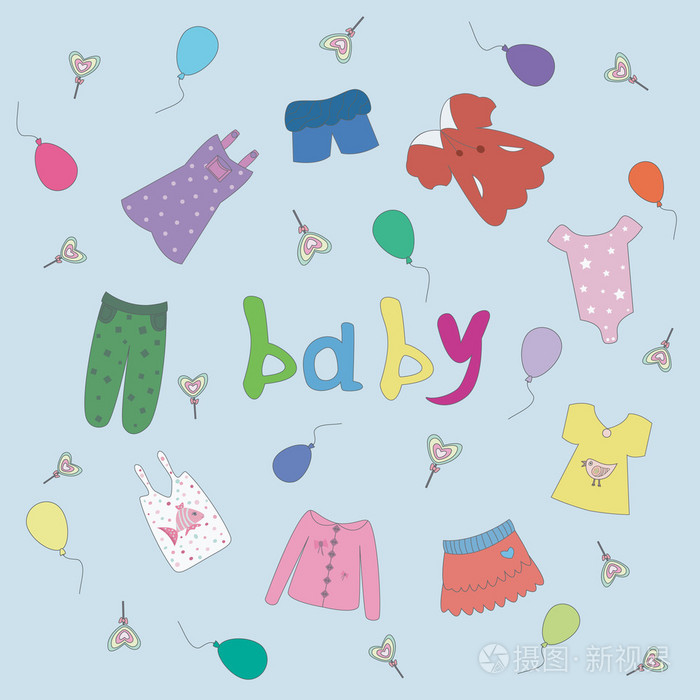 一套儿童服装矢量图