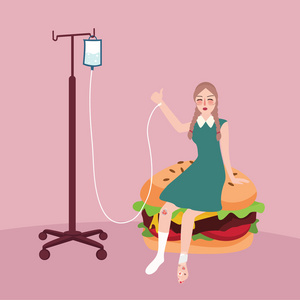 生病面包由于垃圾食品汉堡生病的女人照片