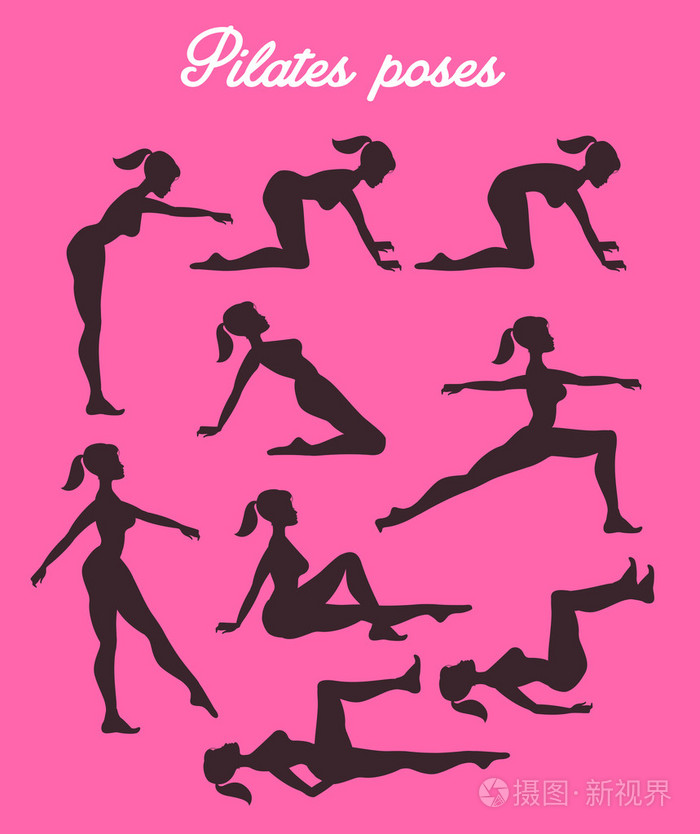 矢量普拉提插画.普拉提姿势