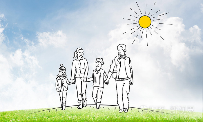 手绘幸福的家庭