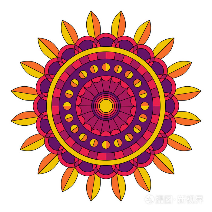 彩色花卉曼陀罗矢量图