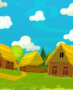 房屋场景图卡通快乐场景与木结构房屋照片