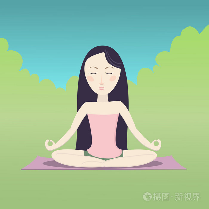 女孩坐在莲花姿势和冥想