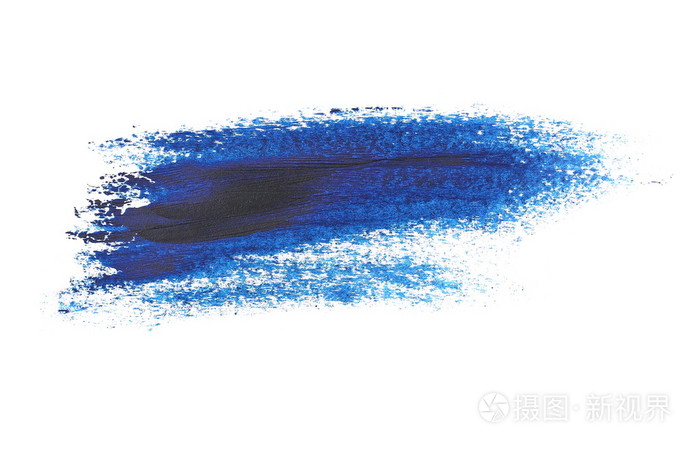 蓝色的污迹笔刷笔触孤立在白色背景上的油漆