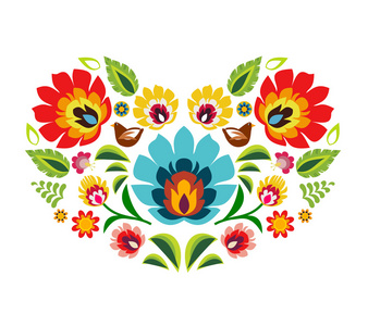 民间的心由波兰民间花卉图案元素向量的心照片