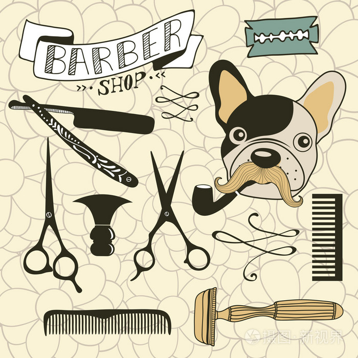 老式的理发师店和美发师图形一套插画-正版商用图片1pe3mr-摄图新视界