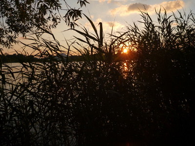 浪漫的日落反映在湖水图片