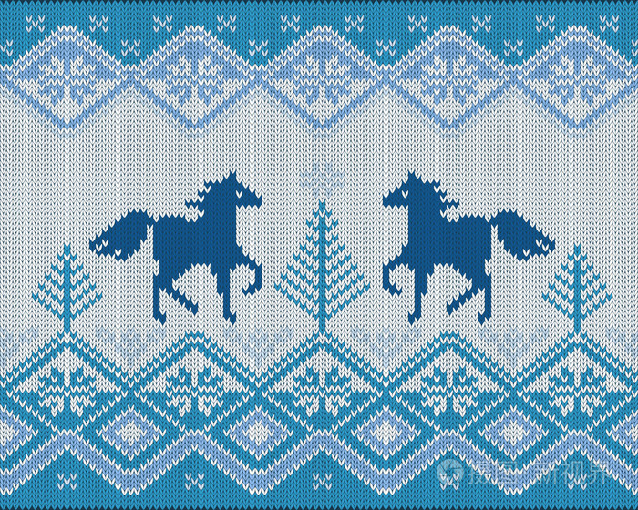 马的无缝针织图案5种颜色