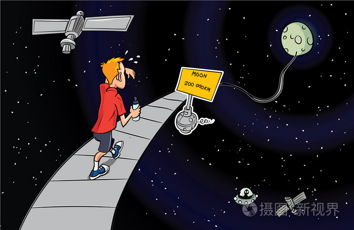 卡通漫画的人走到月球