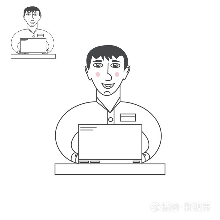 男人坐在一台笔记本电脑和作品插画-正版商用图片1pexl7-摄图新视界