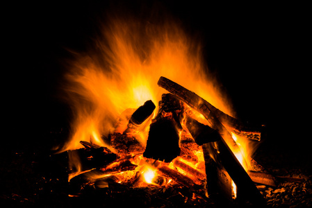 木柴在火与火花篝火照片