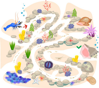 寄居蟹与贝壳儿童的迷宫游戏图片