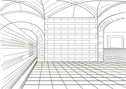 地铁站内部的线性素描图片