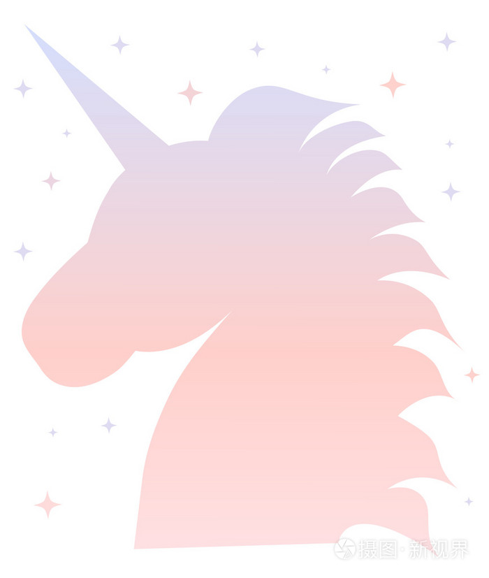 可爱的粉色蓝色渐变独角兽剪影图