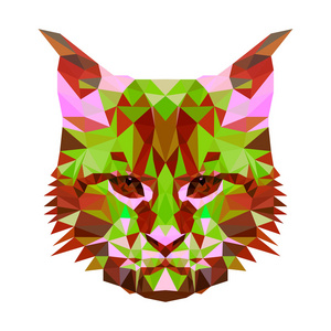 矢量的光怪陆离的猫低聚抽象的肖像.对称的动物的画像.