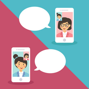 语音通话视频通话业务女人粉色蓝色的向量照片