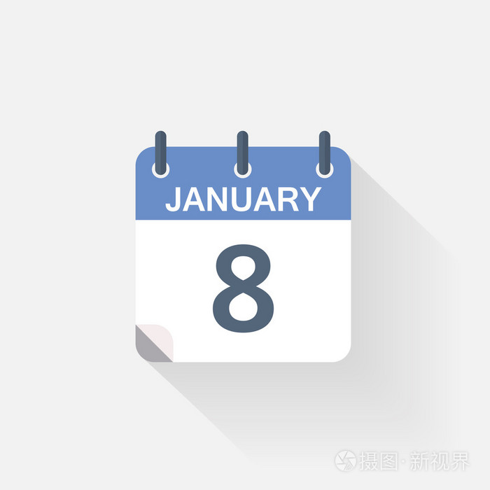 1 月 8 日日历图标在灰色的背景上