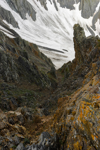 高山冰川在岩石间的深渊中图片