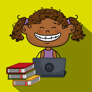 女孩的漫画笔记本电脑插画