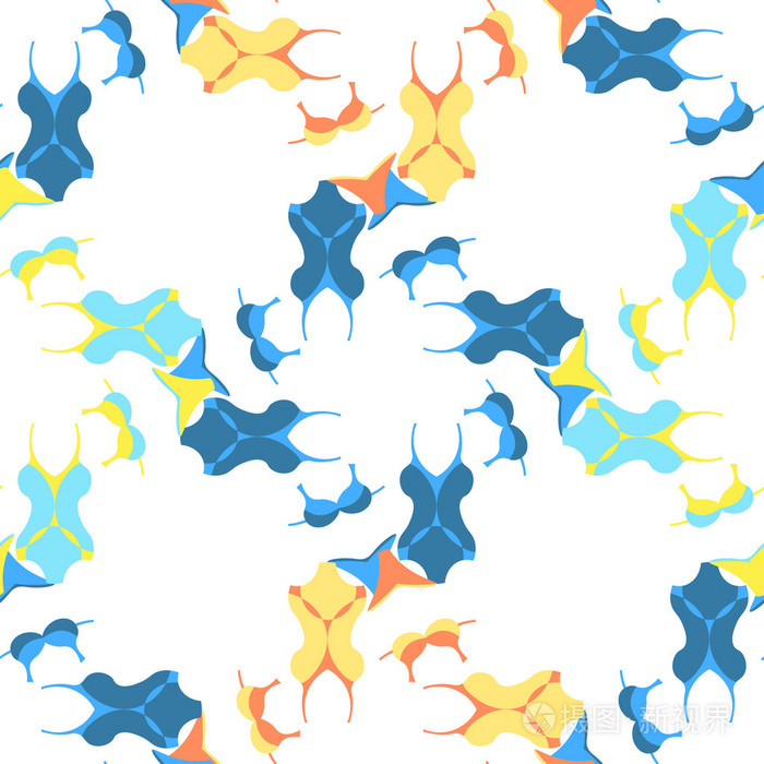 用蓝色 黄色泳装的无缝模式。矢量图