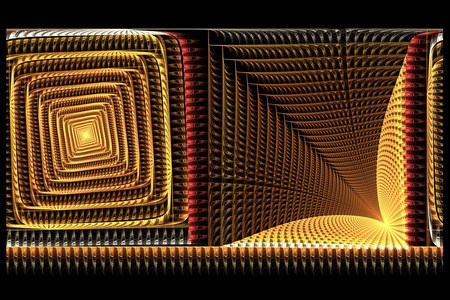 抽象的方形分形金黄色与红色图片
