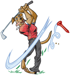 矢量卡通吉祥物狗摇摆高尔夫俱乐部照片