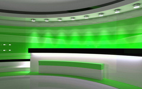 电视演播室. 新闻工作室. 绿色工作室. 完美的背景为照片