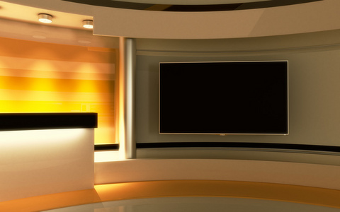 电视演播室. 新闻工作室. 黄色工作室. 完美的背景照片