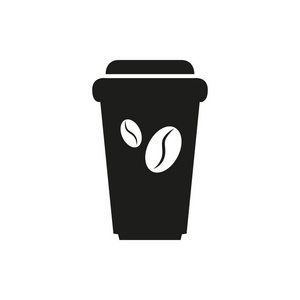 一次性咖啡杯子带豆徽标的图标图片