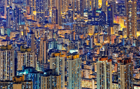 香港市民晚上住在市中心图片