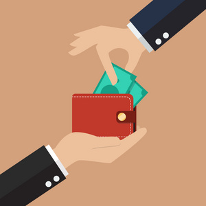 伸出手去摘从其他钱包里的钱插画