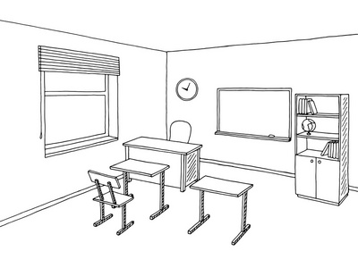 学校教室黑白色图形艺术室内素描图矢量照片