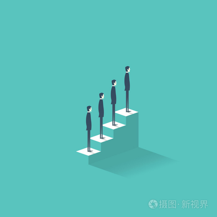 职业生涯增长矢量图的概念与商界人士站在楼梯上到顶部.