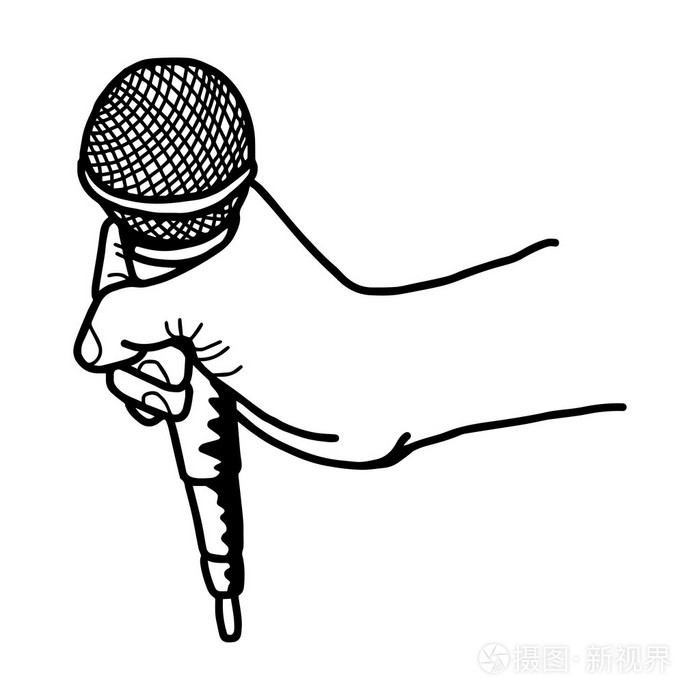 插画矢量涂鸦手绘的草图手拿着麦克风