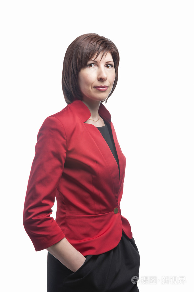 在白色的背景执行 businesswoman.isolated 的肖像