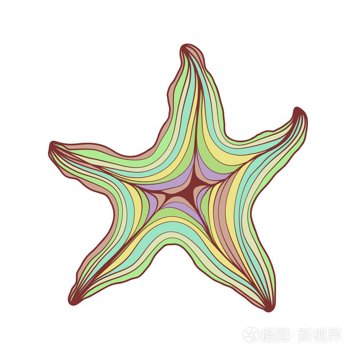 彩色海星. 条纹样式化了. 白色背景下分离的矢量插图