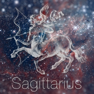 占星学的星座-射手座.老式的占星绘图.银河天空的背景.可用于占星术.